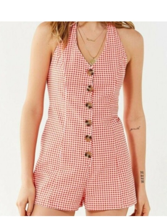 Urban Outfitters Pants - Urban Outfitters Pink Gingham Halter Button Romper